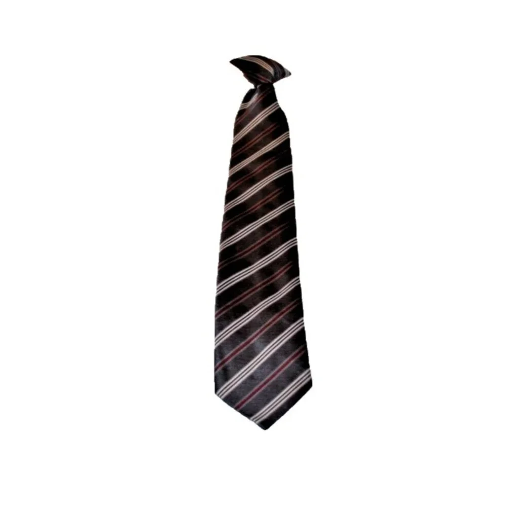 Boys clip on tie in Gray Maroon White Stripes